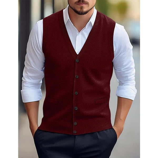 Sleeveless Four Seasons Wool Knit Cardigan Men's Vest