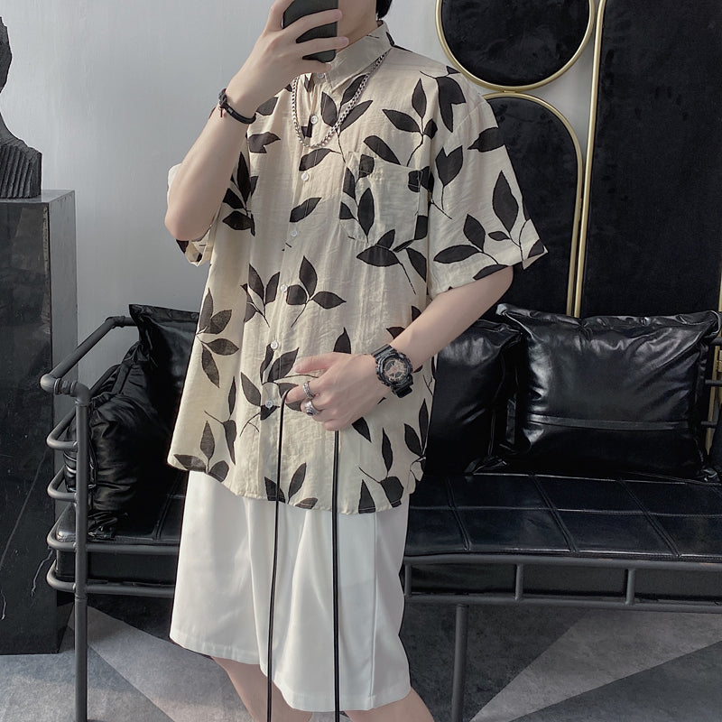 Summer Simple And Loose Full Printed Leaves shirt