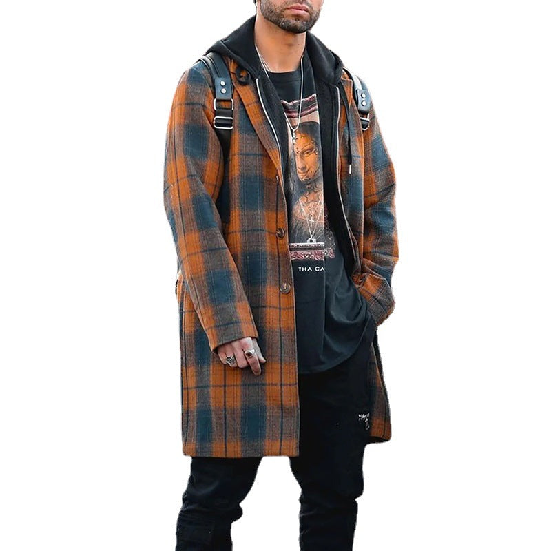 Men's slim fit Plaid Trench Coat