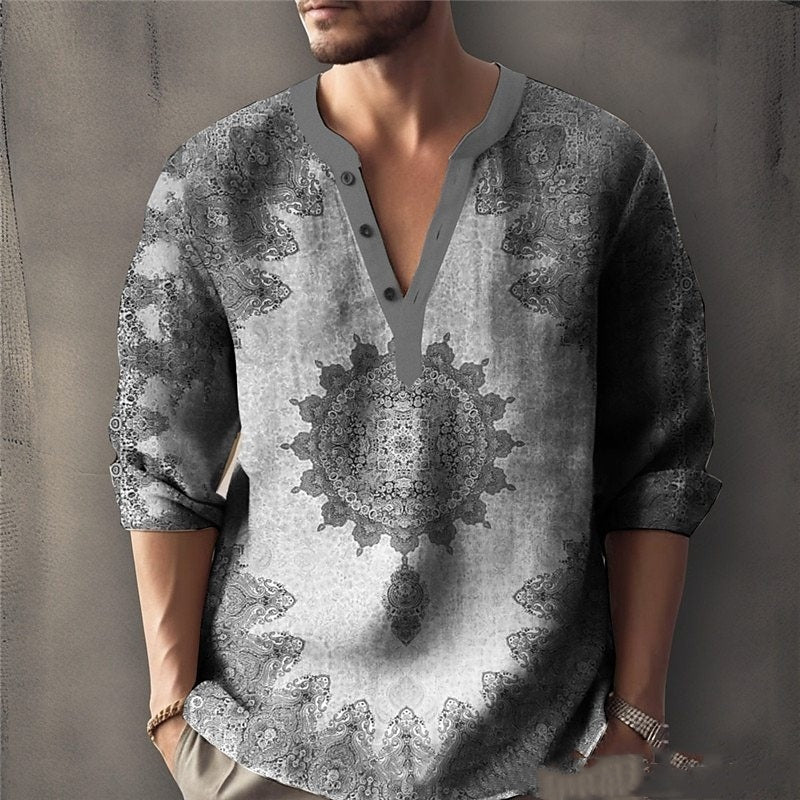 Printed Casual V-neck Men's Loose Jacquard Sweater