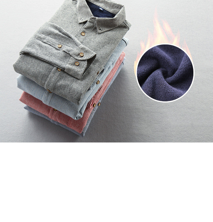 Lapel Striped Japanese Casual Shirt Men