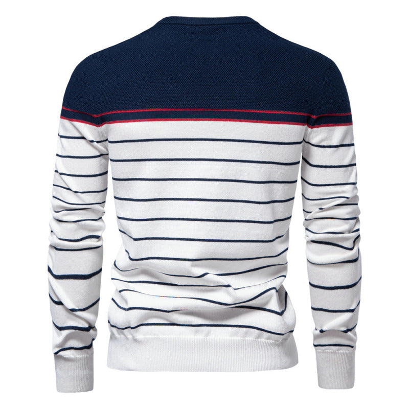 Men's Casual Striped Color Matching Long-sleeved Sweater