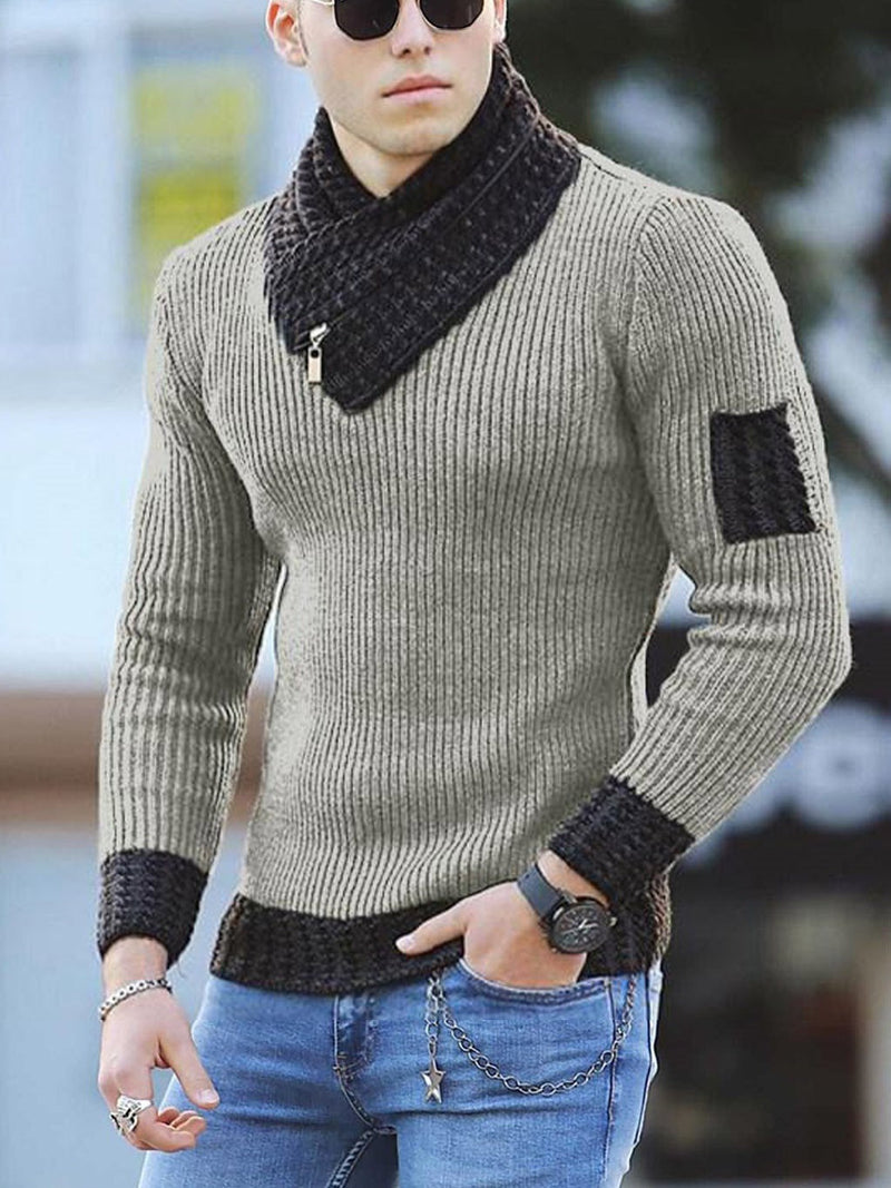 Casual Slim Knit Pullover Long-sleeved Scarf Collar Sweater