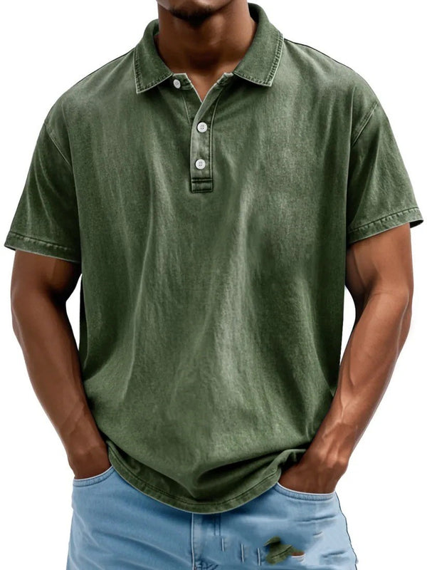 Men's Retro Washed Distressed Cotton Lapel Short Sleeve shirt