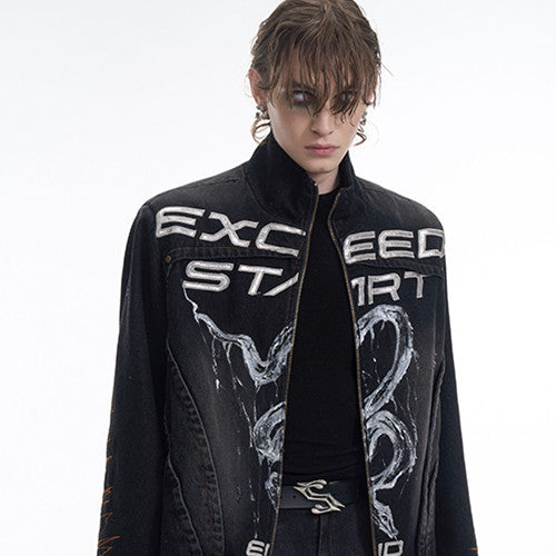 Hand-painted Snake Pattern Denim Coat Men
