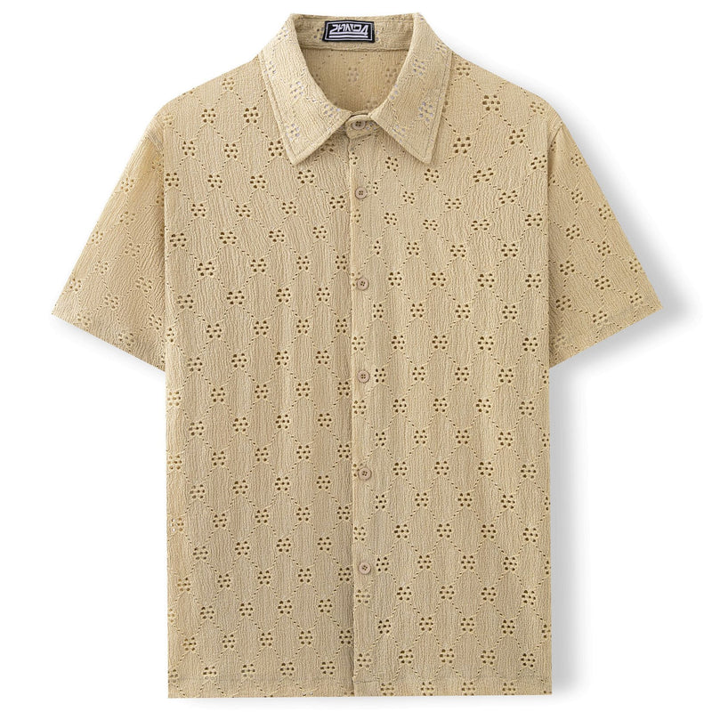 Hollow Jacquard Summer Casual Short Sleeve shirt for men