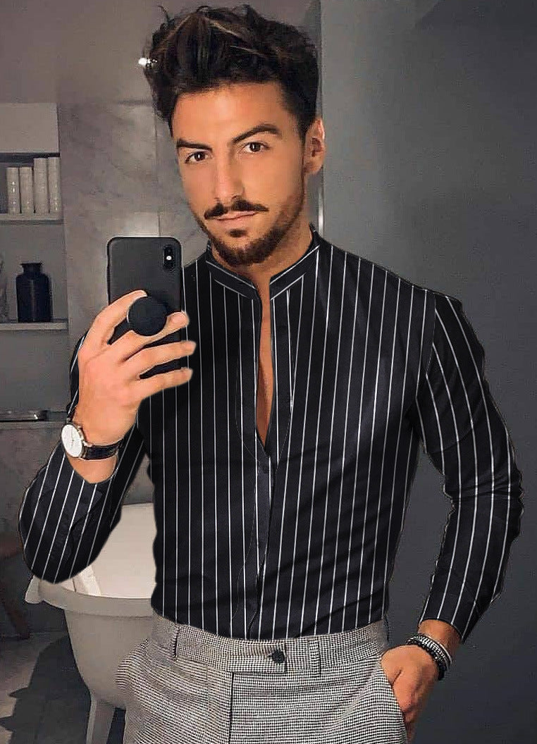 Men's Casual Long Sleeve striped Shirt