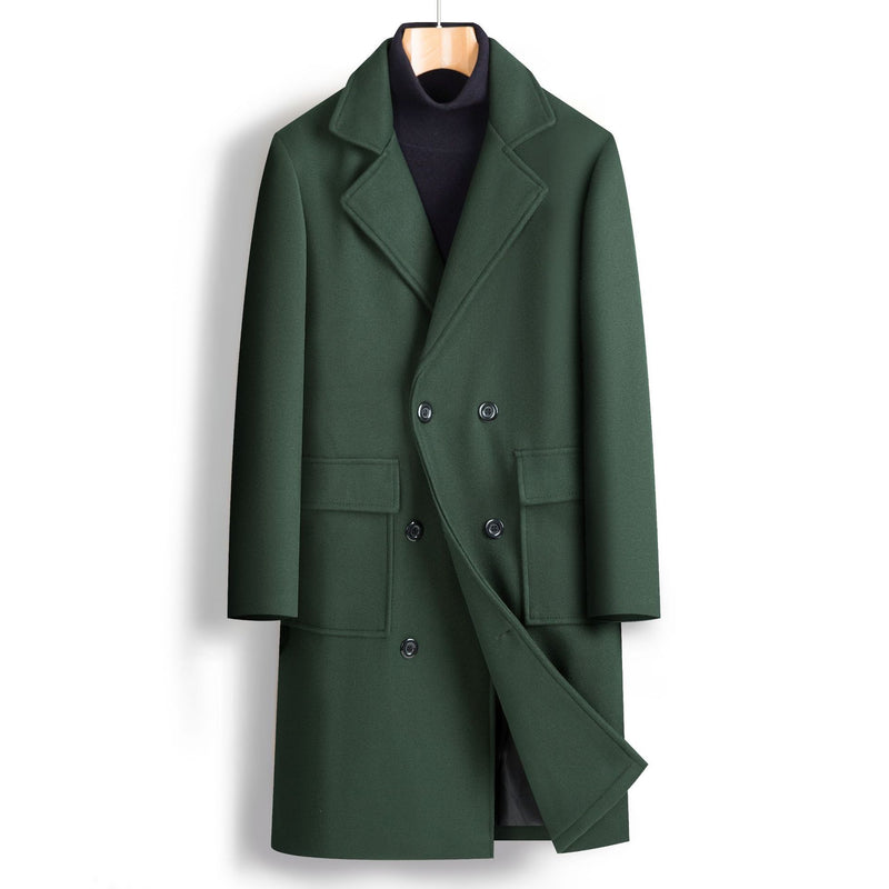 Fall Winter Men Double Breasted Mid-length trench Coat