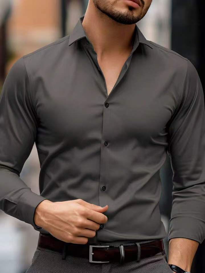 Business Lapel Solid Color Long Sleeve Casual shirt