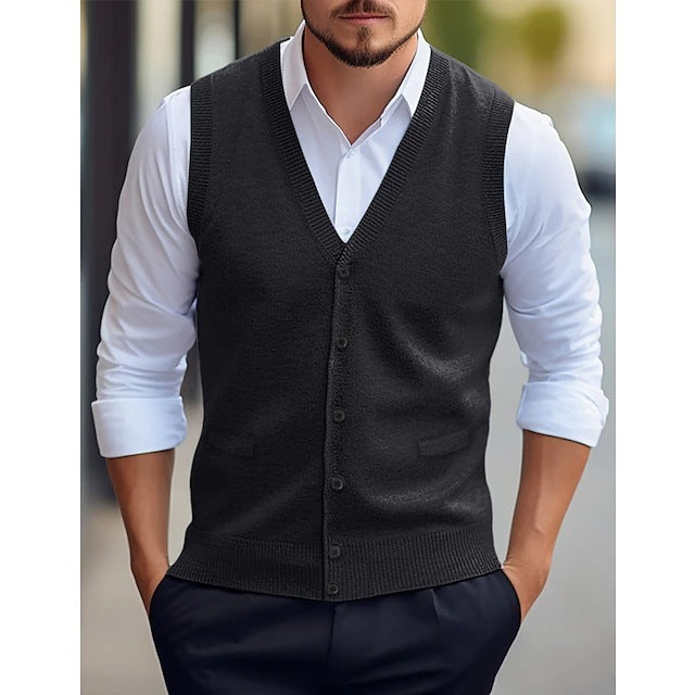 Sleeveless Four Seasons Wool Knit Cardigan Men's Vest