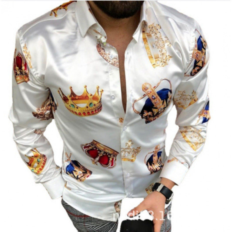 European And American Men's Long-sleeved Casual Printing Shirt