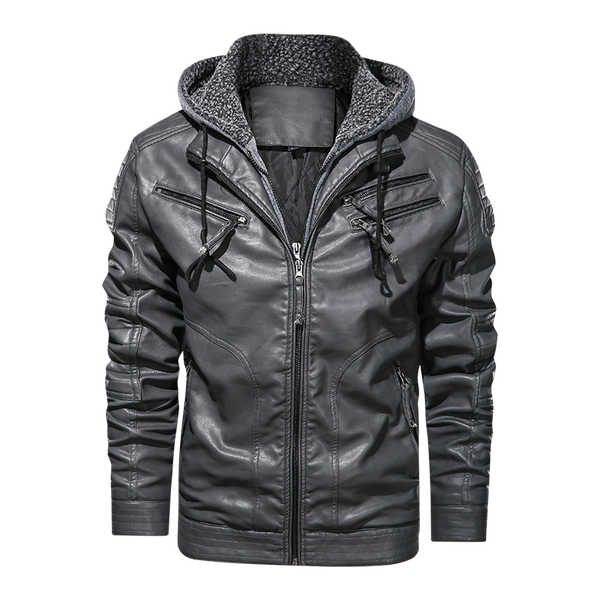 Biker Hooded Leather Jacket Men