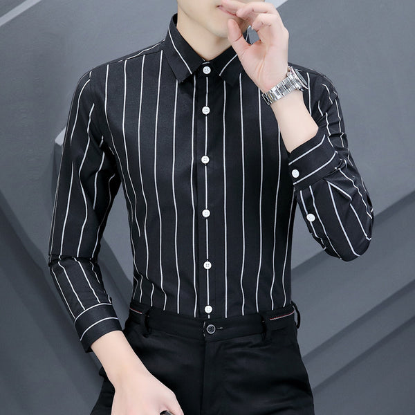 Men's Casual Long-sleeved Striped Shirt