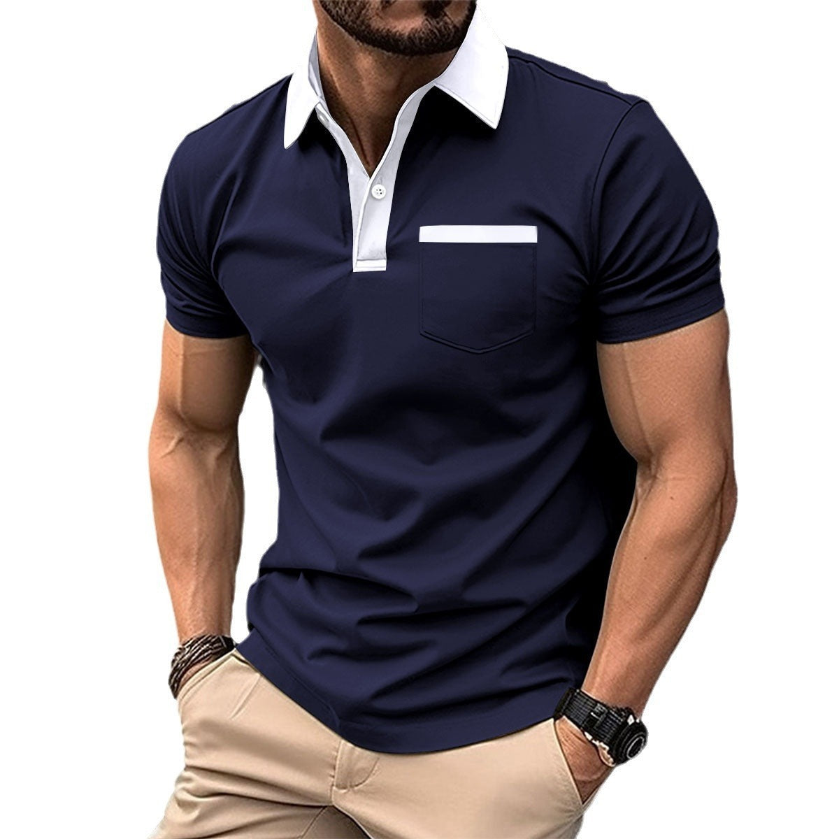 Slim Pocket Short-sleeved Polo Shirt