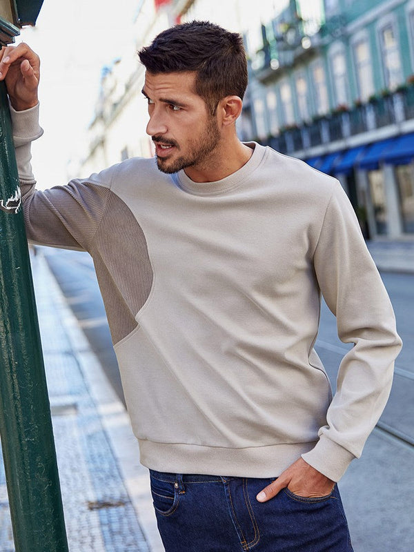 Stitching pullover round neck sweater men