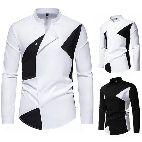 Men's Color Collision Design Casual Long Sleeve Shirt