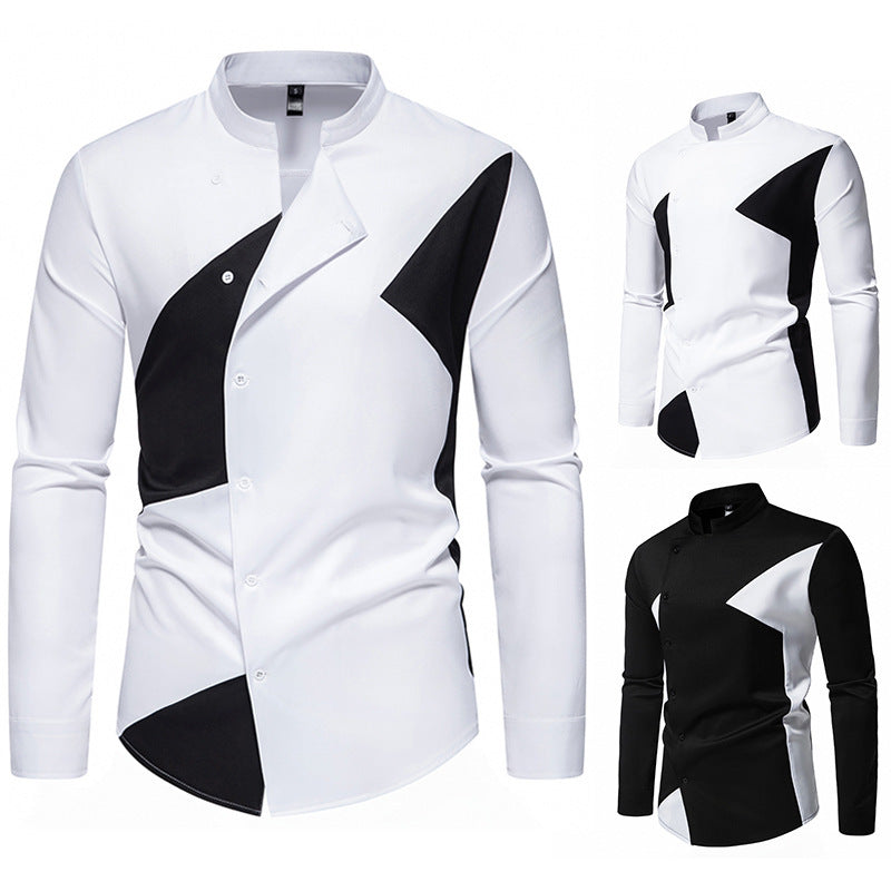 Men's Color Collision Design Casual Long Sleeve Shirt