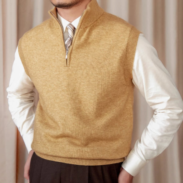 Vintage Stand Collar Vest British Slim-fitting Sleeveless sweater