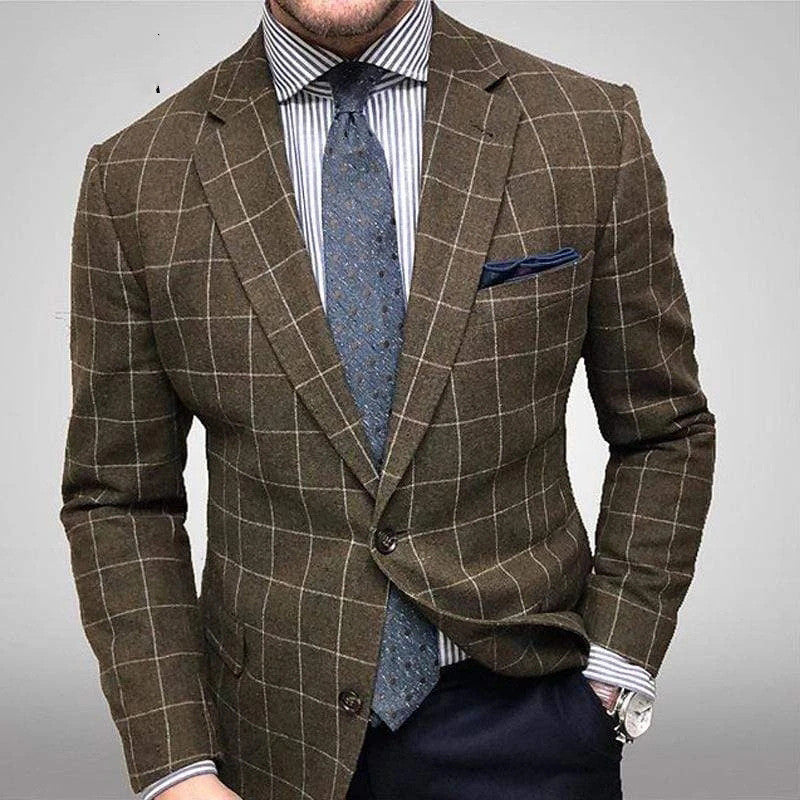 European and American Style Plaid Casual blazer Men