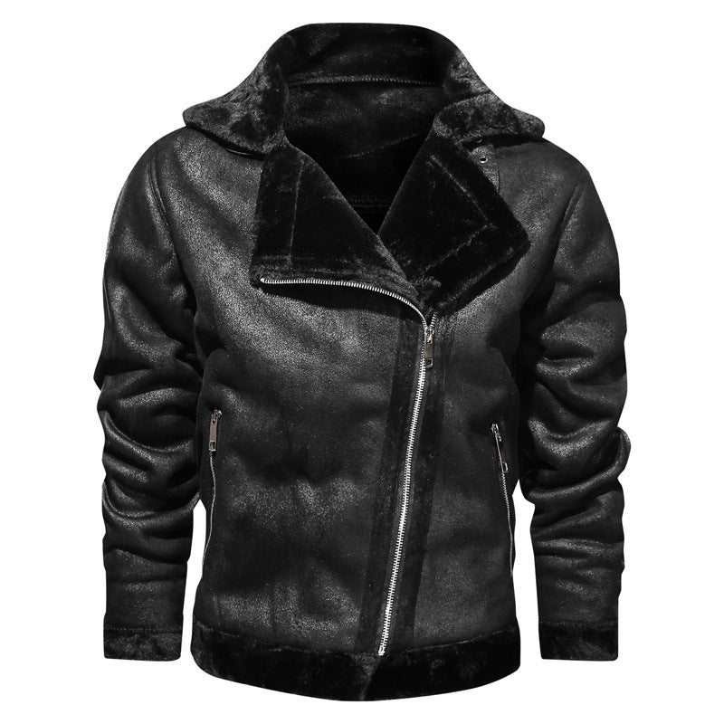 Lapel Leather Plus Velvet Leather Jacket