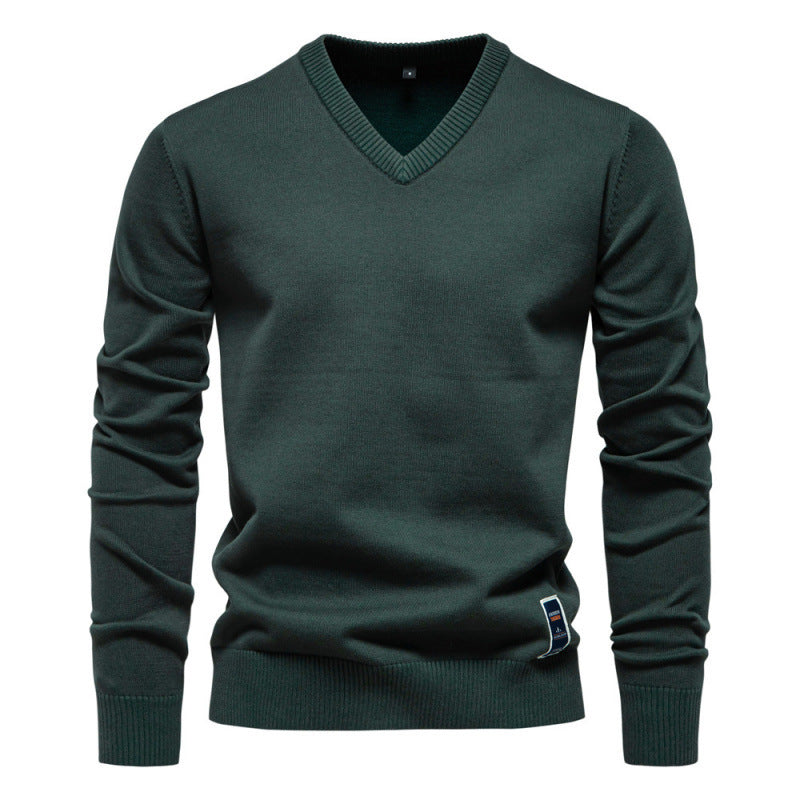 Autumn And Winter Pure Cotton Solid Color V-neck Sweater
