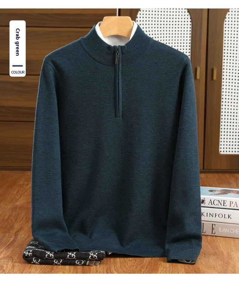 Half Zipper Worsted Wool Men's Sweater