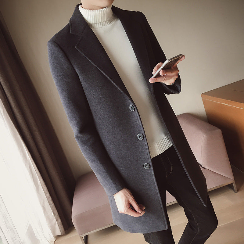 Men's mid-length slim fit trench coat