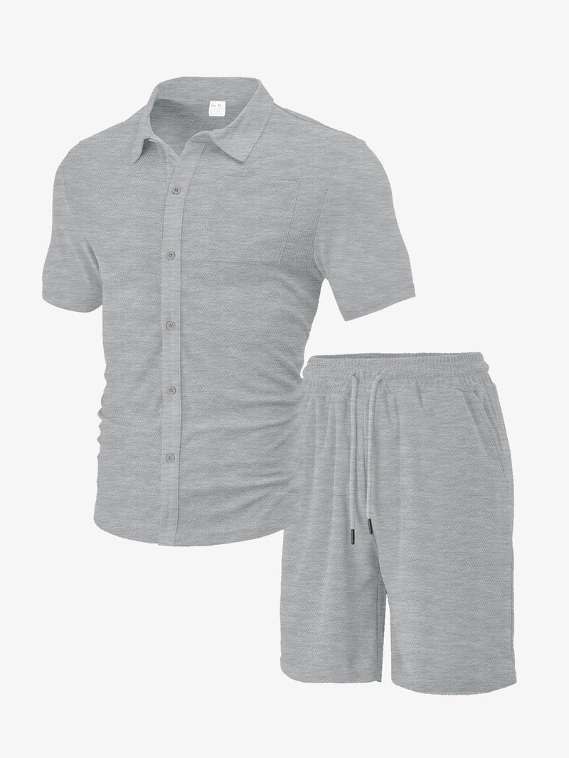 Men's Casual Button Solid Color Short Sleeve Suit