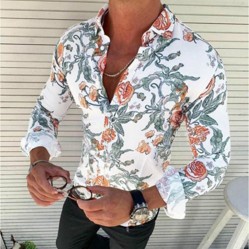 European And American Men's Long-sleeved Casual Printing Shirt