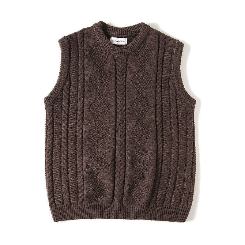 Jacquard Round Neck Knitted Loose Thickened Cable-knit Sweater Vest
