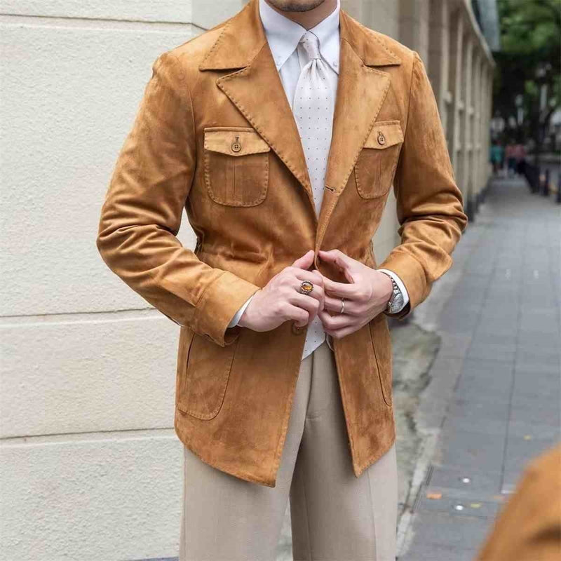 Vintage Multi-pocket Men's Italian Casual Plankton Handsome Trench Coat
