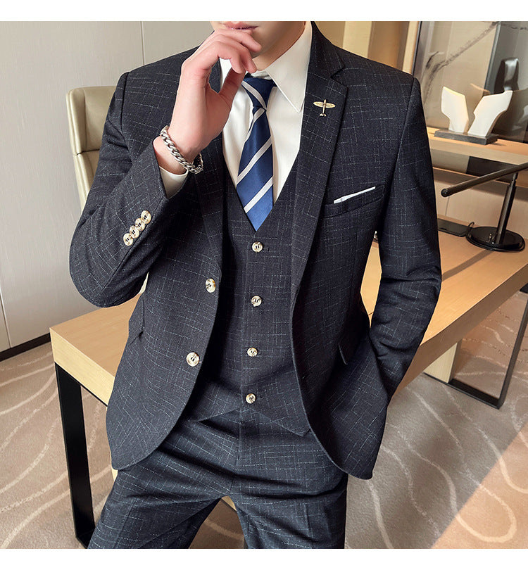 Mesh Plaid Tuxedo Three-piece Suit