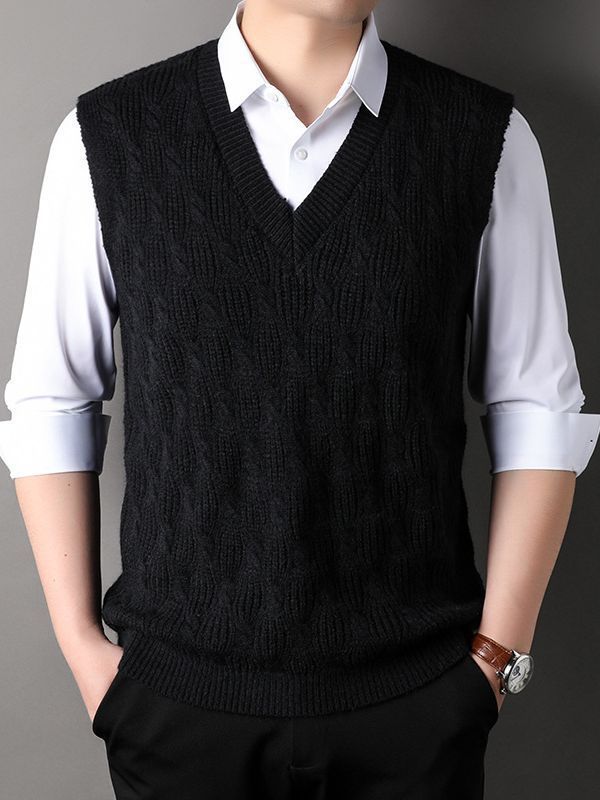 Men's Twisted Loose Middle-aged Knitted Dad Vest
