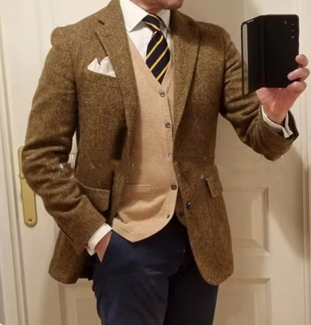 Men's Suit Herringbone Coat Casual Slim Fit
