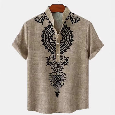 Men's Digital 3D Printing Linen Short Sleeve shirt