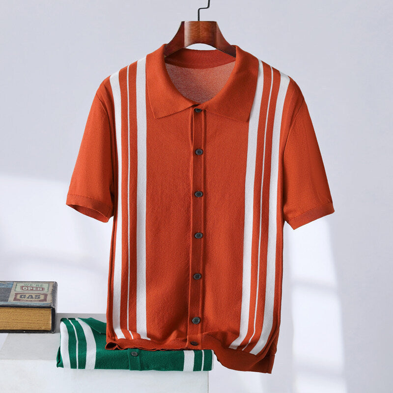 Men's Breathable Stripes Short-sleeved Polo Shirt