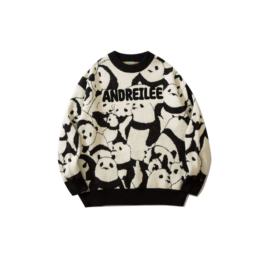 Men's Japanese Vintage Panda Jacquard Crewneck Sweater