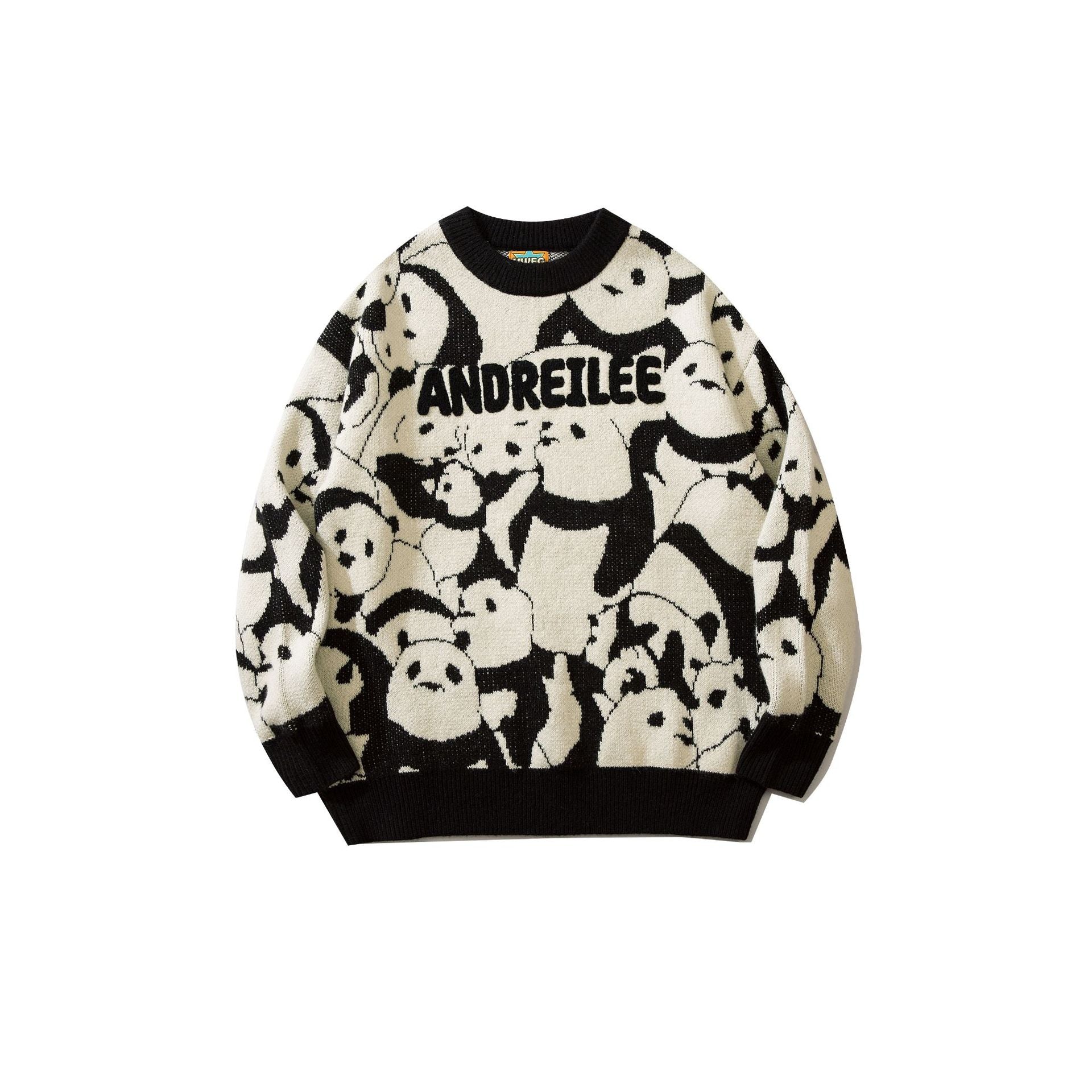 Men's Japanese Vintage Panda Jacquard Crewneck Sweater