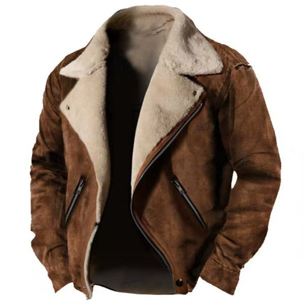 Casual Polo Collar Zipper Jacket Thickened fur Coat