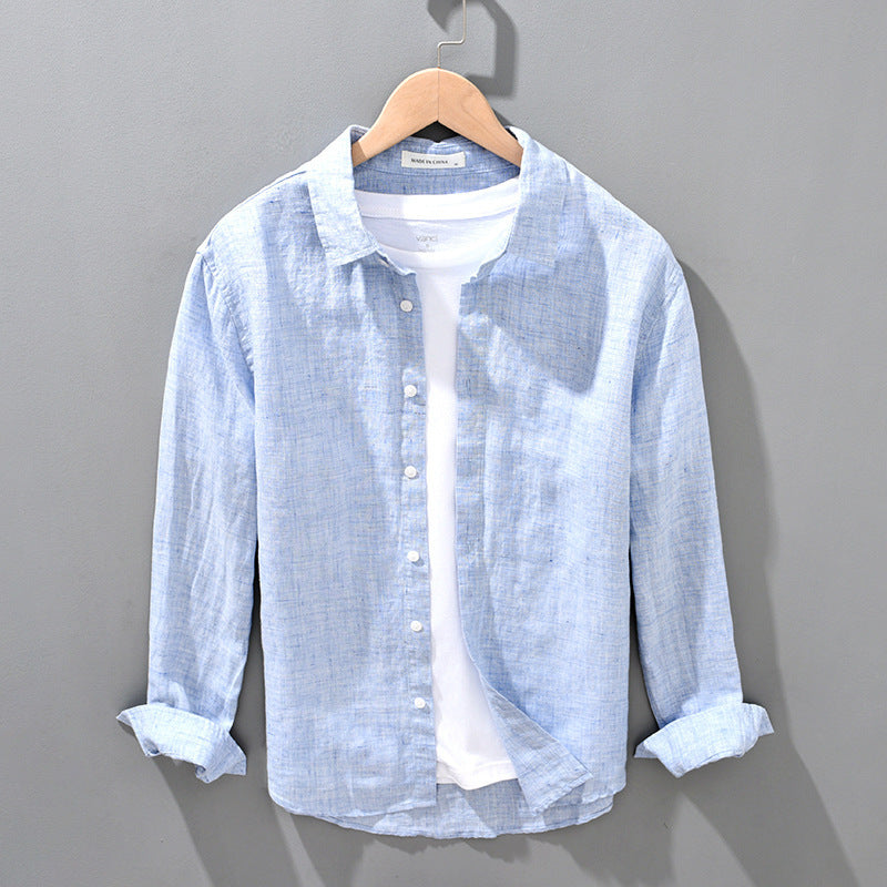 Linen Breathable Solid Color Loose shirt Men