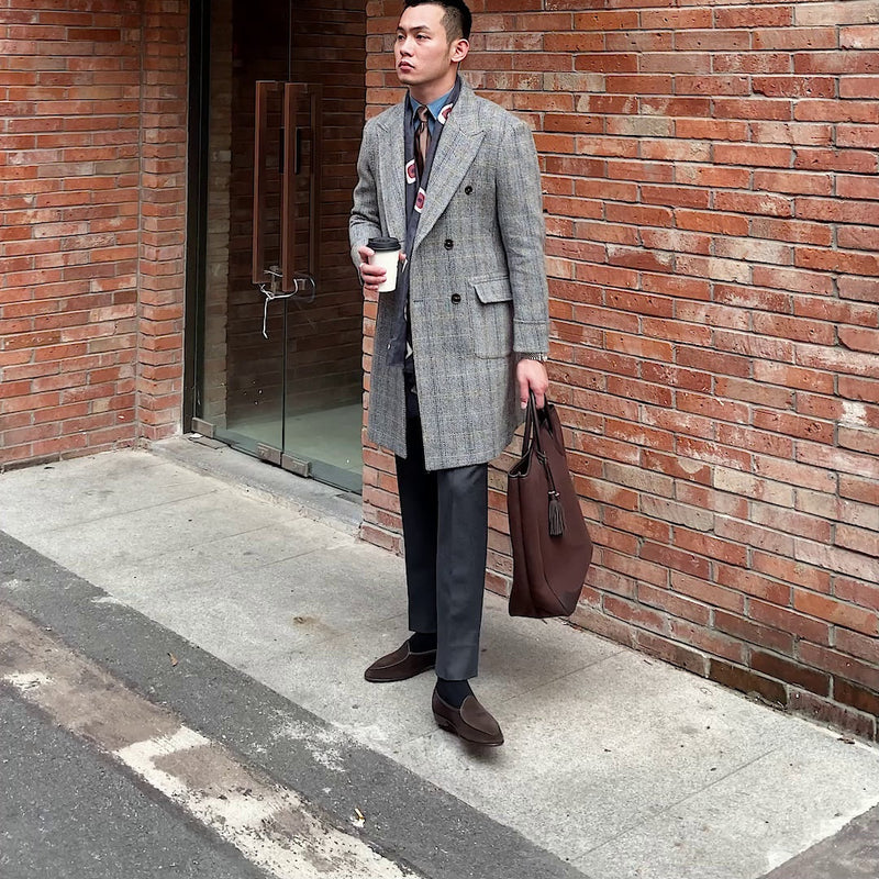 Retro Wool Plaid Polo trench Coat