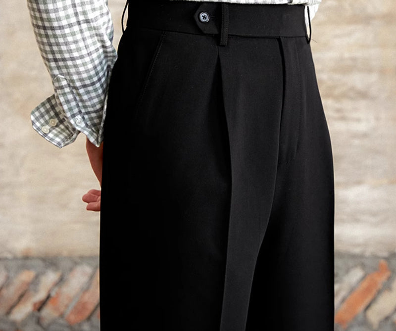 High Waist Baggy Straight Gentry Non-ironing Trousers