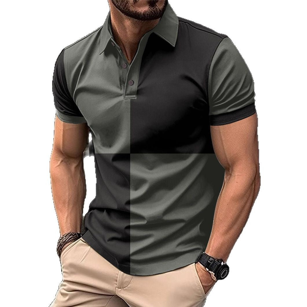 Sports Short Sleeve Color Stitching Turnover Neck Polo Shirt men