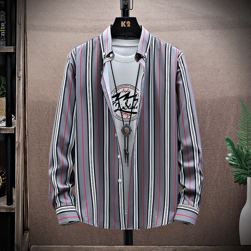 Men's Long Sleeve Lapel Striped Casual Shirt