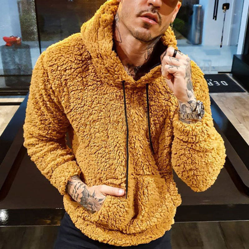 Letter Print Men's Drawstring Velvet Long-sleeved Hoodie