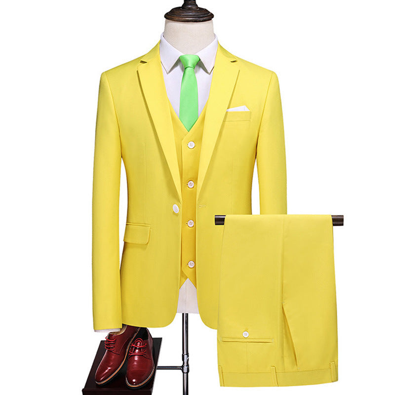 Men's Three-piece Evening Dress Banquet Wedding Korean Style Solid Color Suit