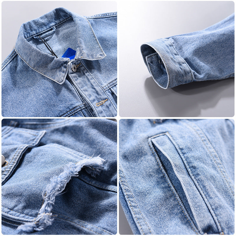 Men's Lapel Long Sleeved Denim Jacket