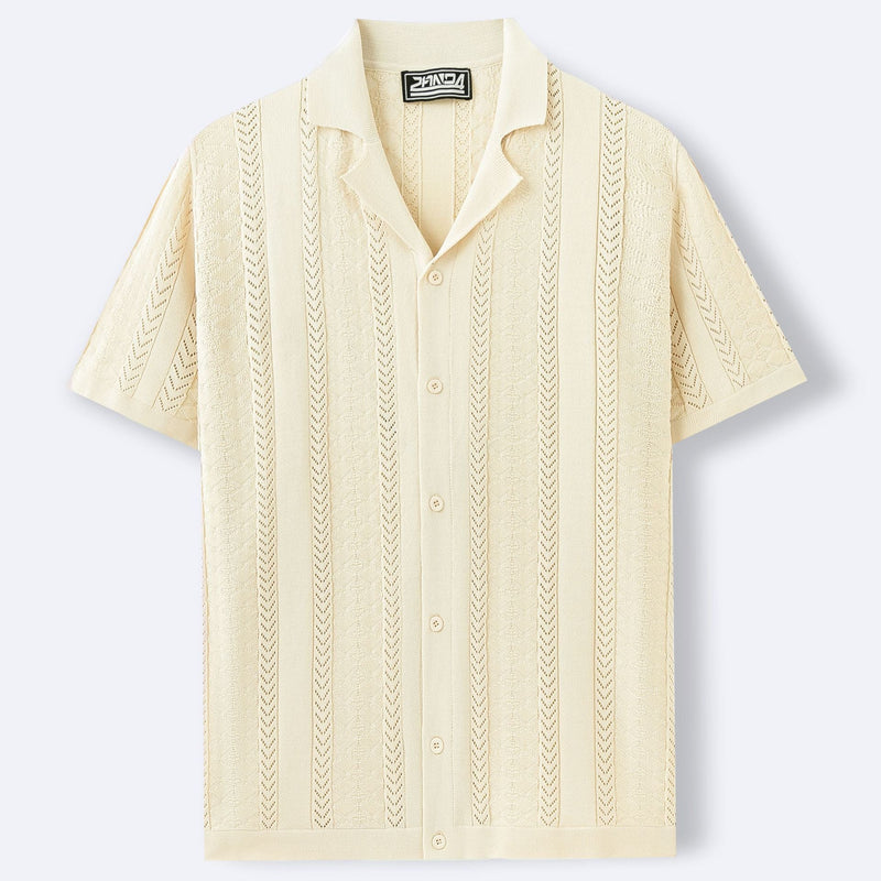 Short Sleeve Striped Hollow Shirt