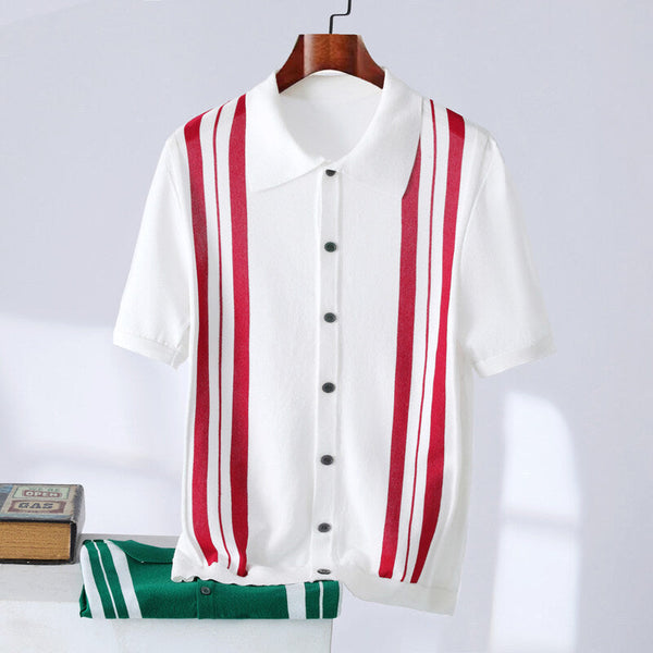Men's Breathable Stripes Short-sleeved Polo Shirt