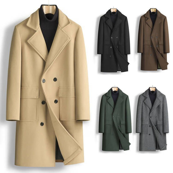 Fall Winter Men Double Breasted Mid-length trench Coat
